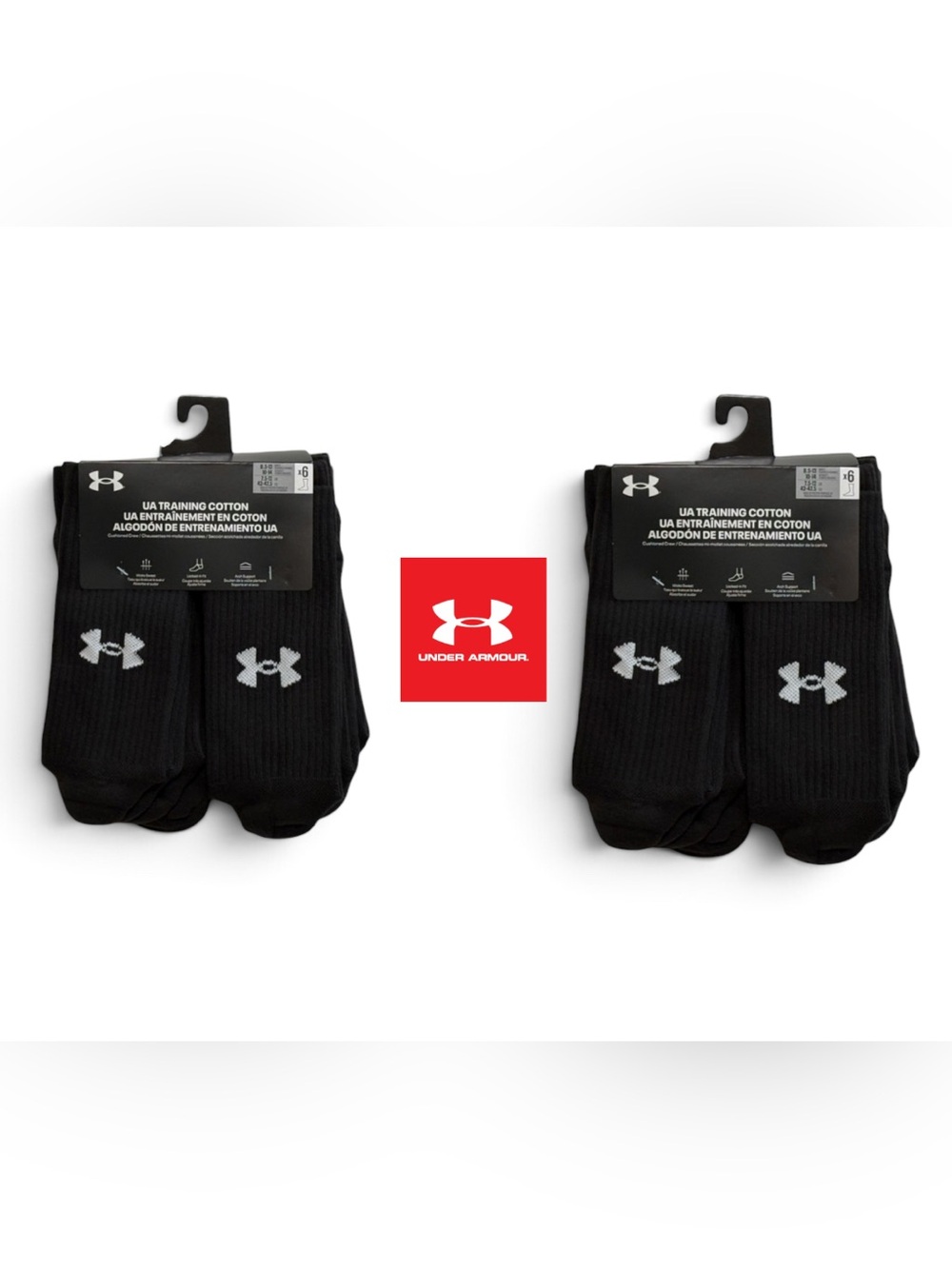 Under Armour Black Athletic Crew Socks with White Logo - 12 pairs Pack